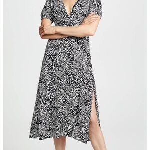 Free People Black & White Printed V-Neck Midi Dress